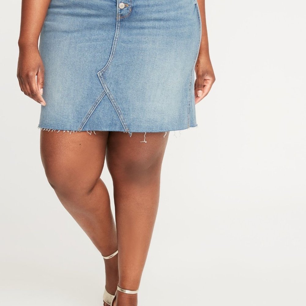 NWT High-waisted button fly denim jean skirt plus